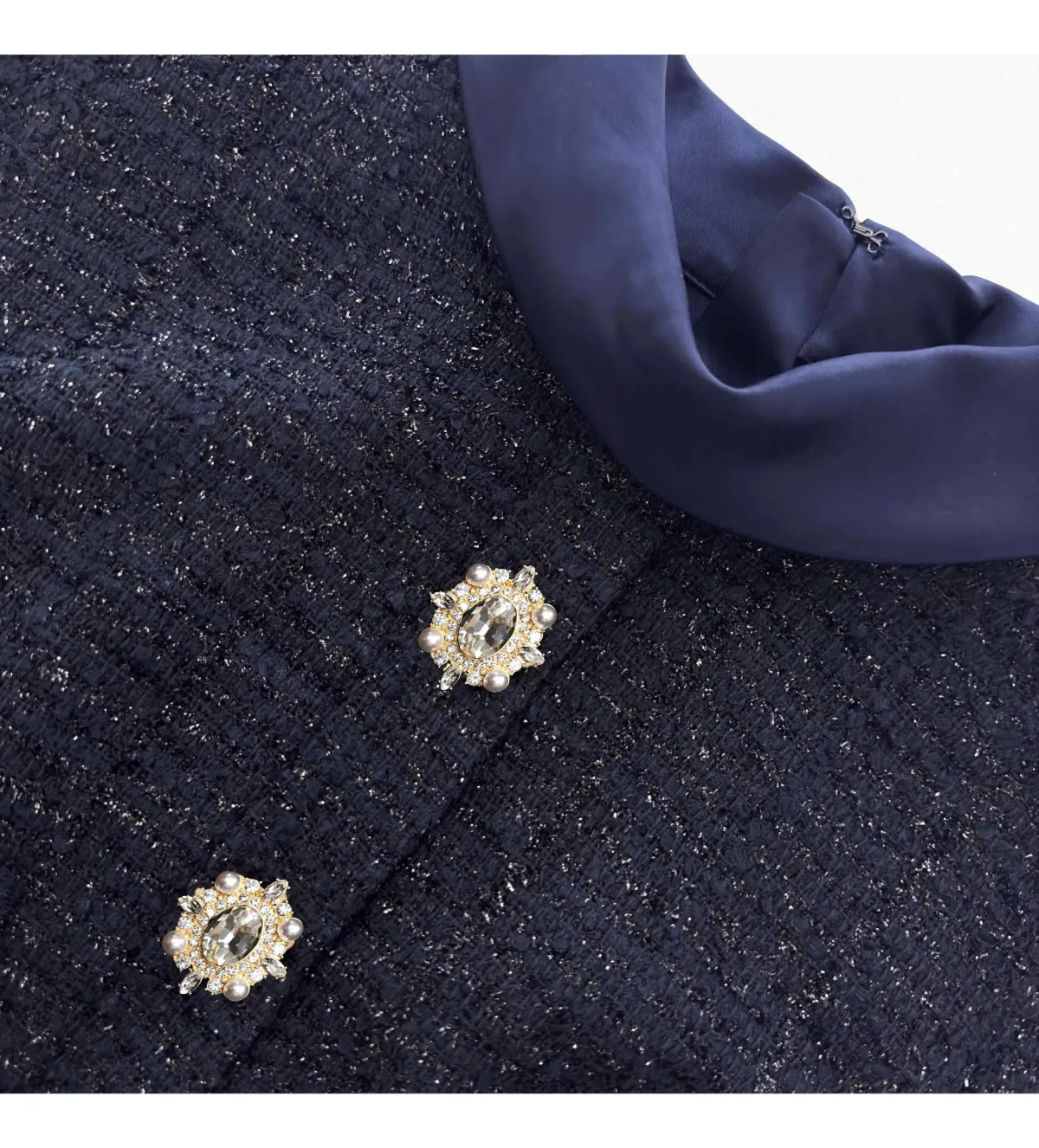 Self Portrait Boucle Maxi Dress Navy Metallic Size S/AU 8 - Image 5