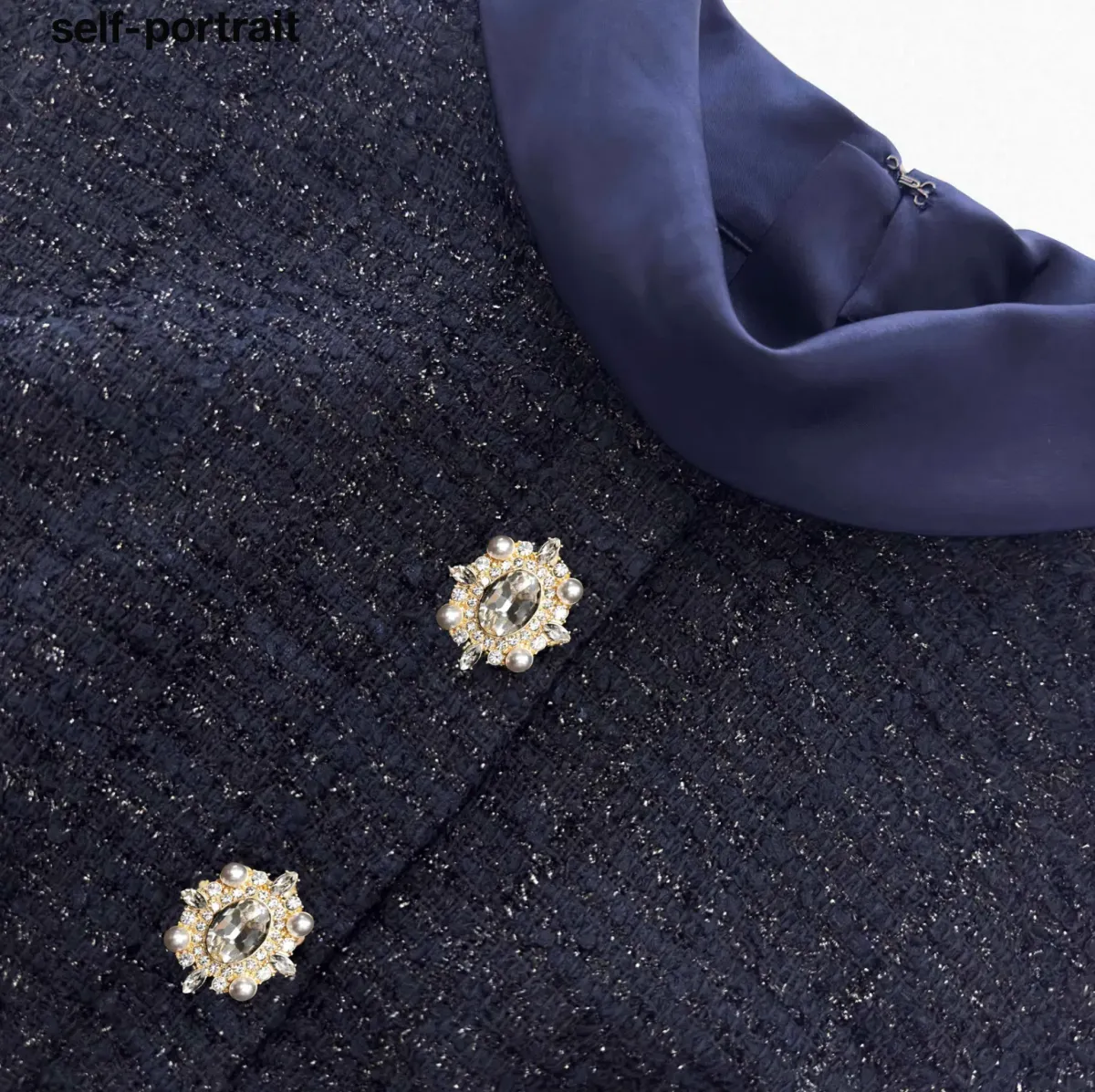 Self Portrait Navy Metallic Boucle Maxi Dress Size Small - Image 3