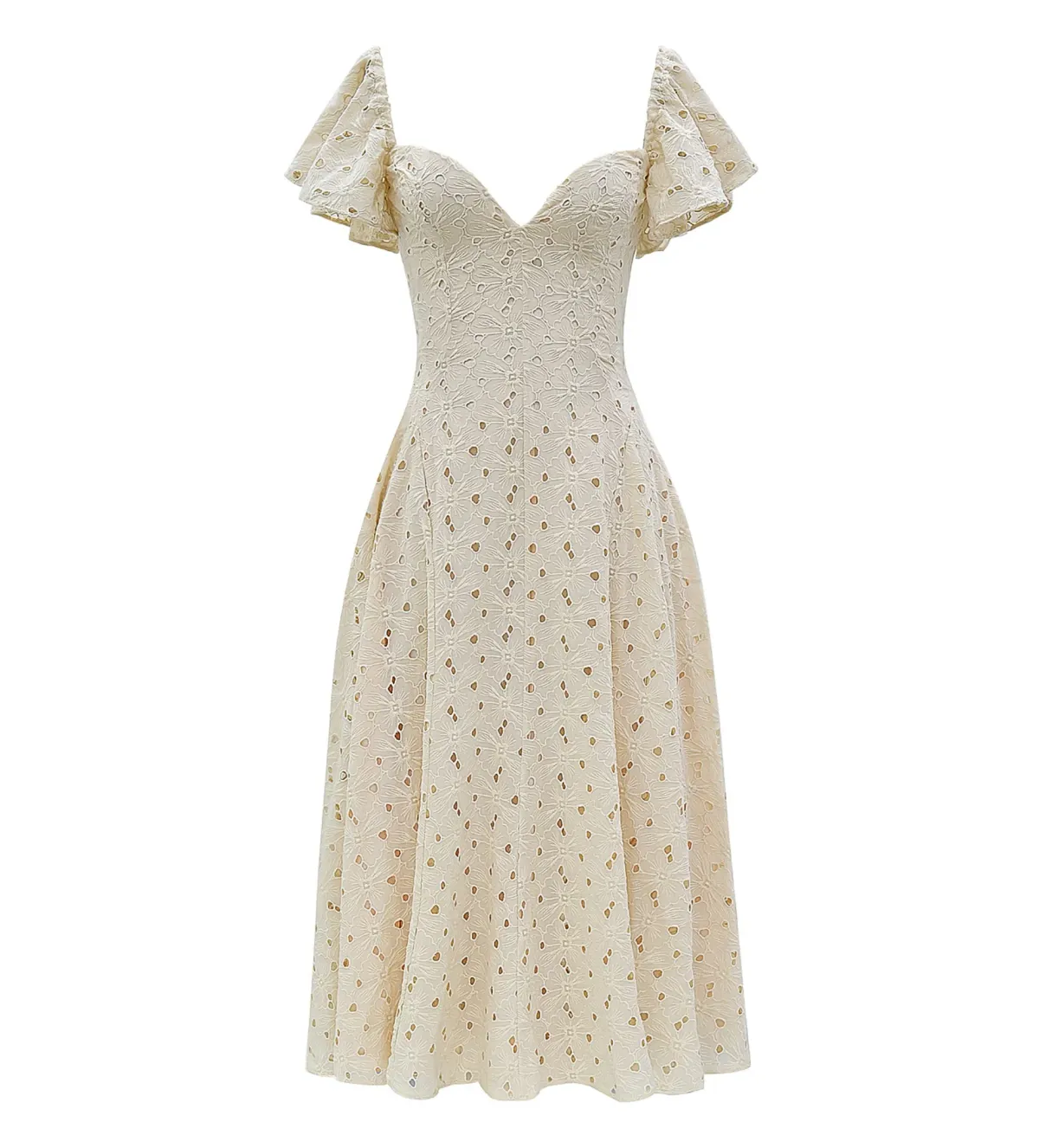 House of CB Amaya Midi Dress in Cream Tea Broderie Anglais Size L/AU12 - Image 4