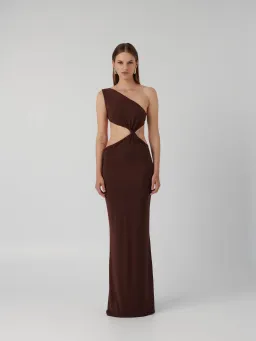 Effie Kats Hawlya Gown Cocoa Maxi Dress in  Brown Size S/ AU 8 for rent on The Volte - image 1