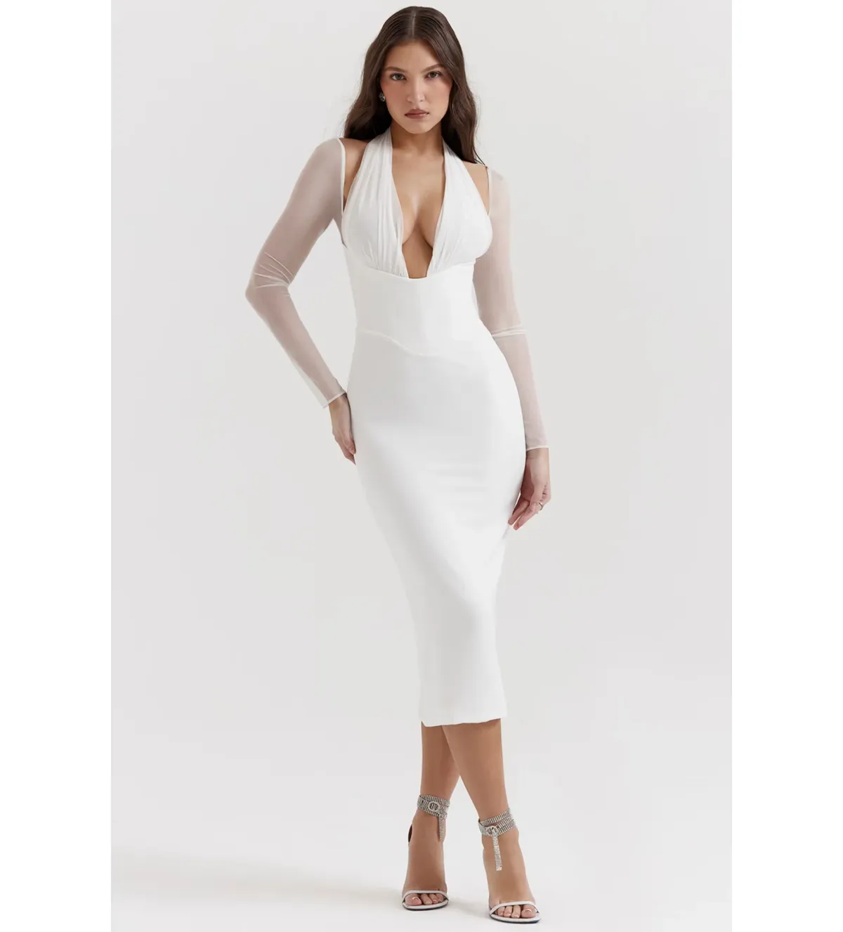 House of CB Yasmin Plunge Midi Dress in White Size 6  - Image 2