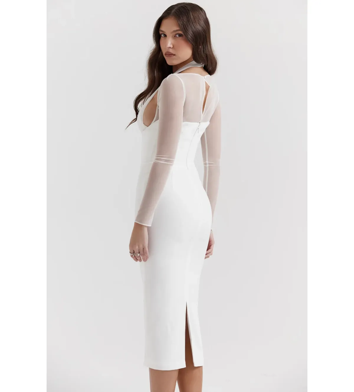 House of CB Yasmin Plunge Midi Dress in White Size 6  - Image 4