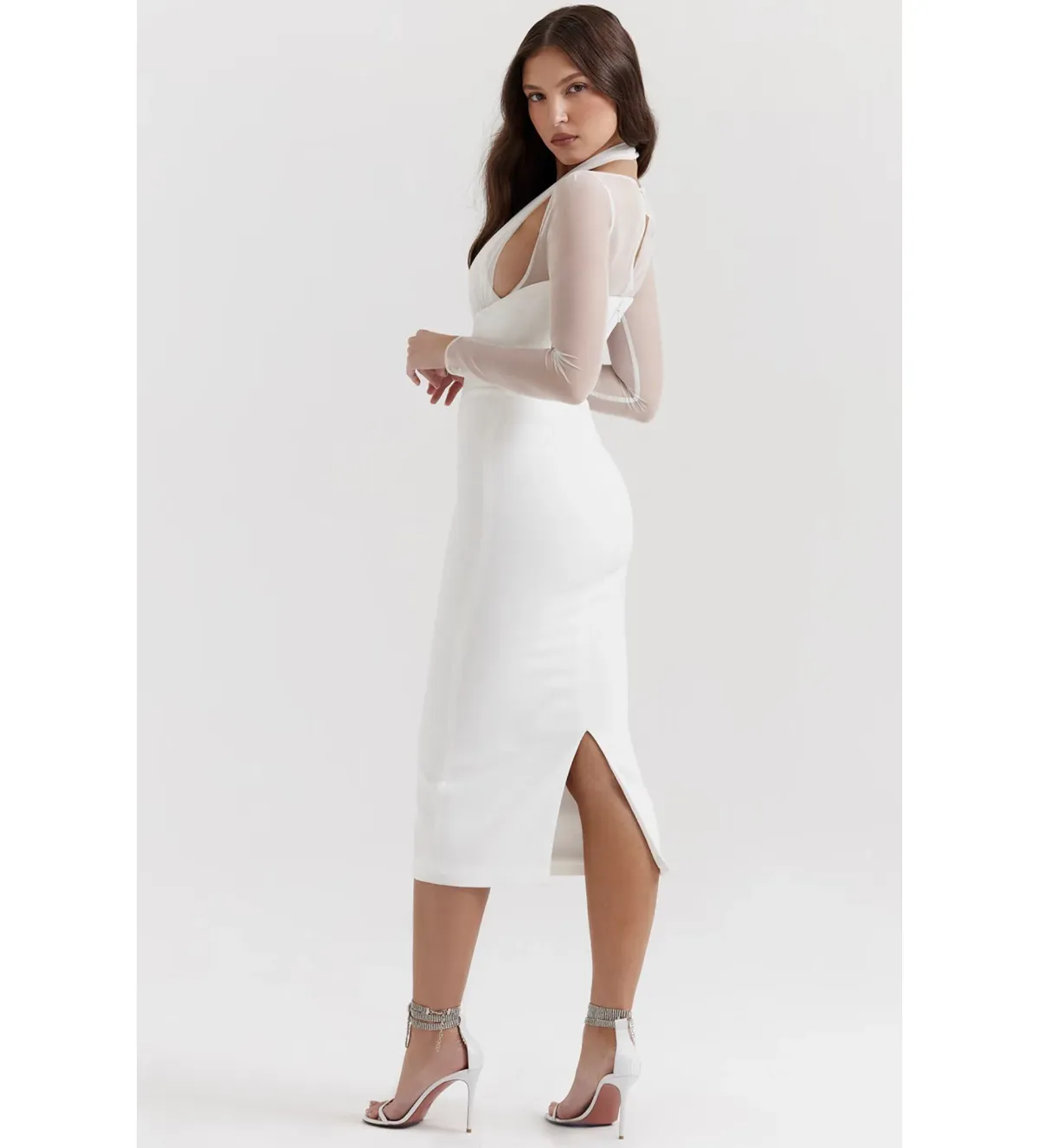House of CB Yasmin Plunge Midi Dress in White Size 6  - Image 3