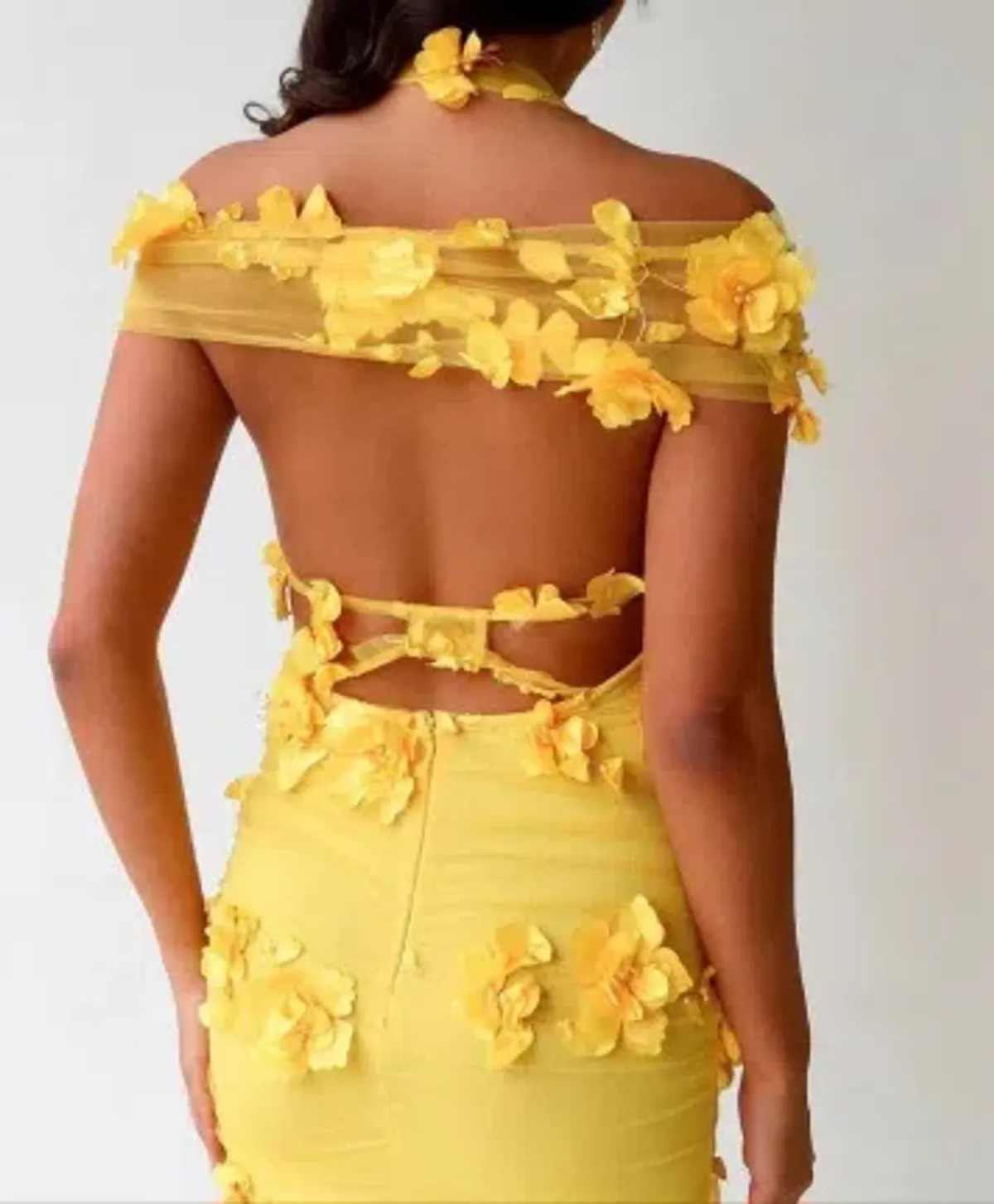 Alamour the Label Yellow 3D Flowers mini open back dress Size Medium / Aus Size 10 - Image 3