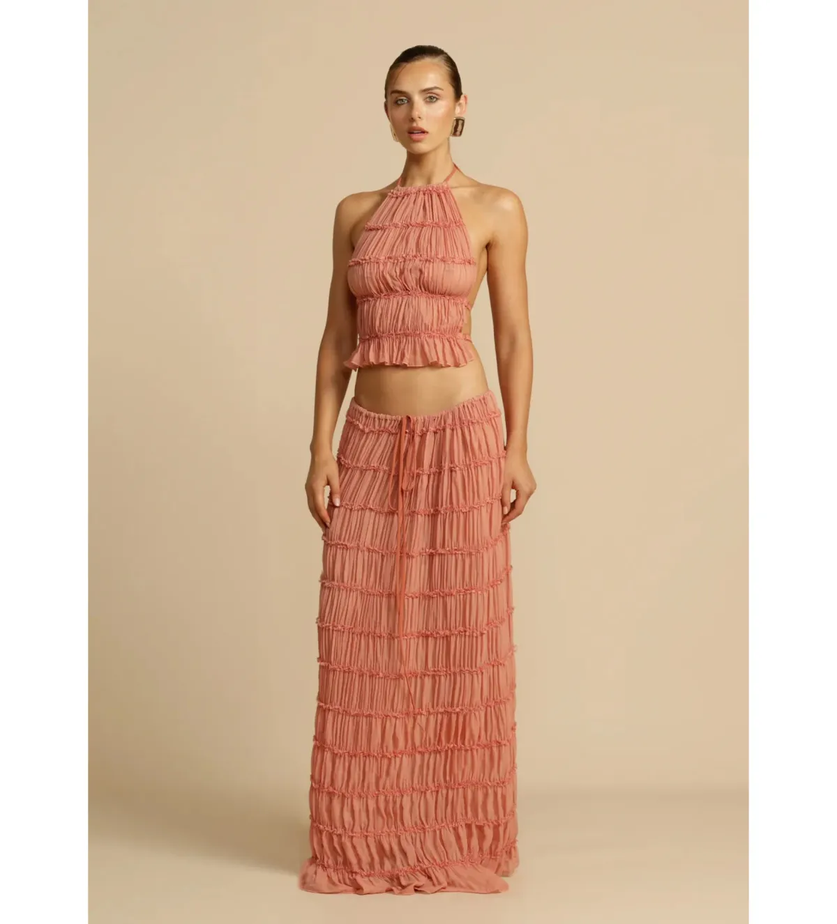 Arcina Ori Juliette Halter Maxi Dress in Peach Size 8 - Image 1