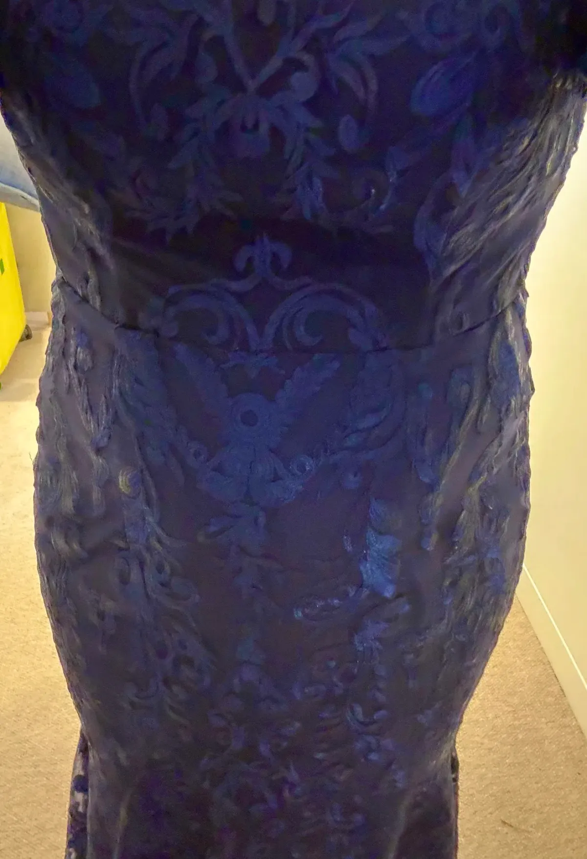 Formal Gown by Bariano Navy Lace 3/4 sleeves tapered length - Image 5