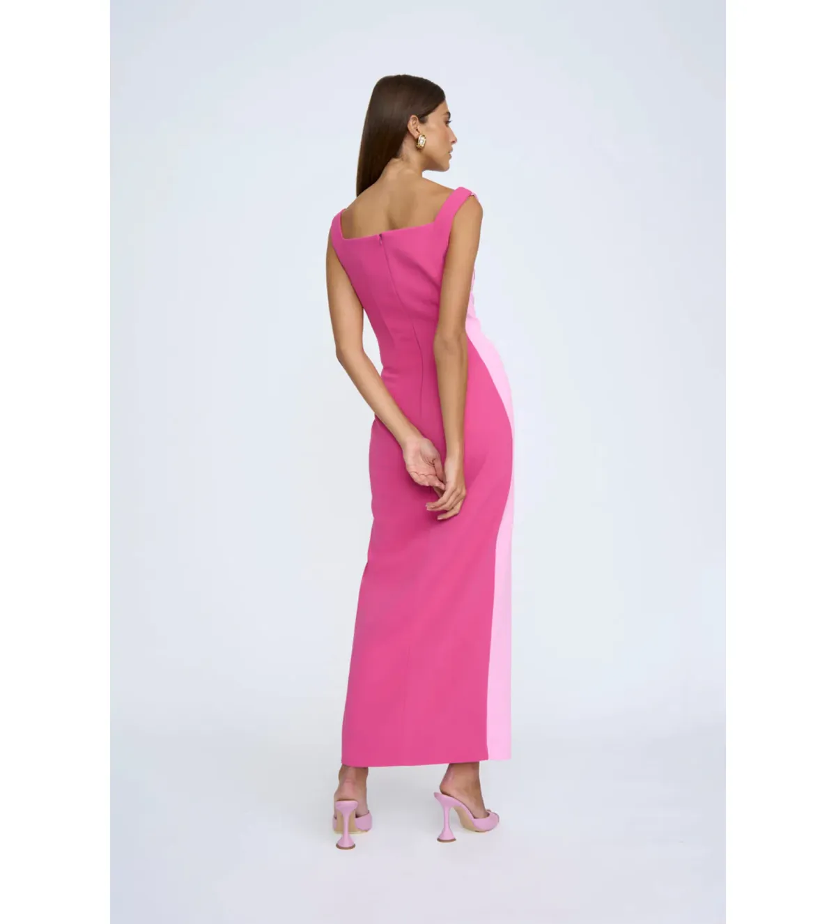 By Johnny Caterina Two Tone Curve Midi Dress in Pink Size 10 - Image 3