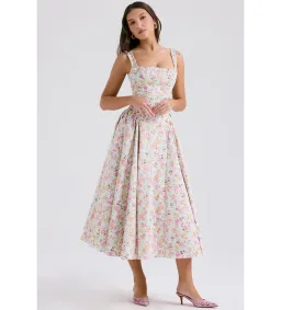 House of CB Dorothy Midi Dress Pale Blue Meadow Print Cotton Size XS/AU 6 for rent on The Volte - image 1