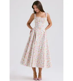 House of CB Dorothy Midi Dress Pale Blue Meadow Print Cotton Size XS/AU 6 for rent on The Volte - image 3