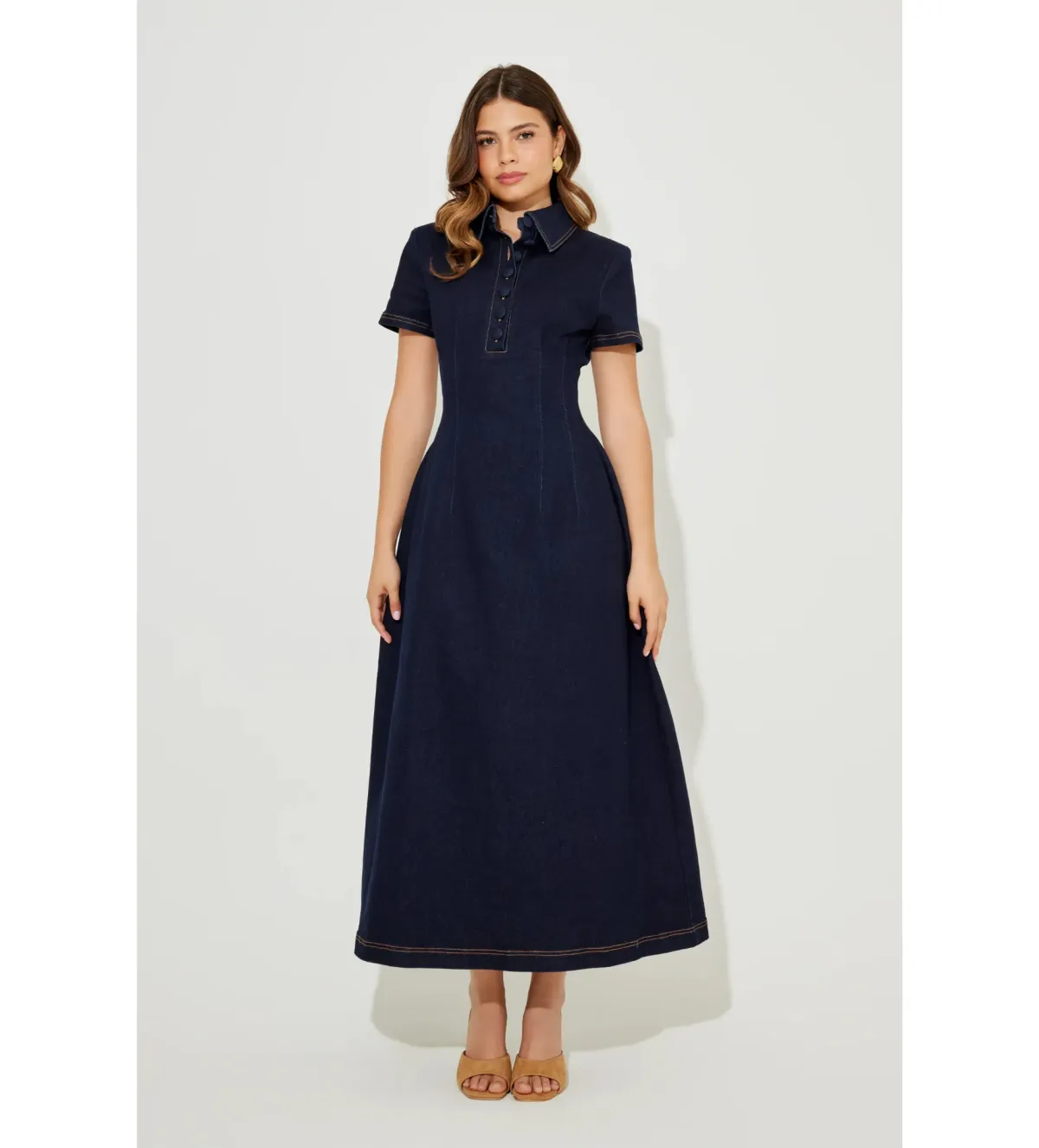 Odd Muse The Ultimate Muse Collared Midi Dress Indigo Blue  Size L / AU 10 - Image 1