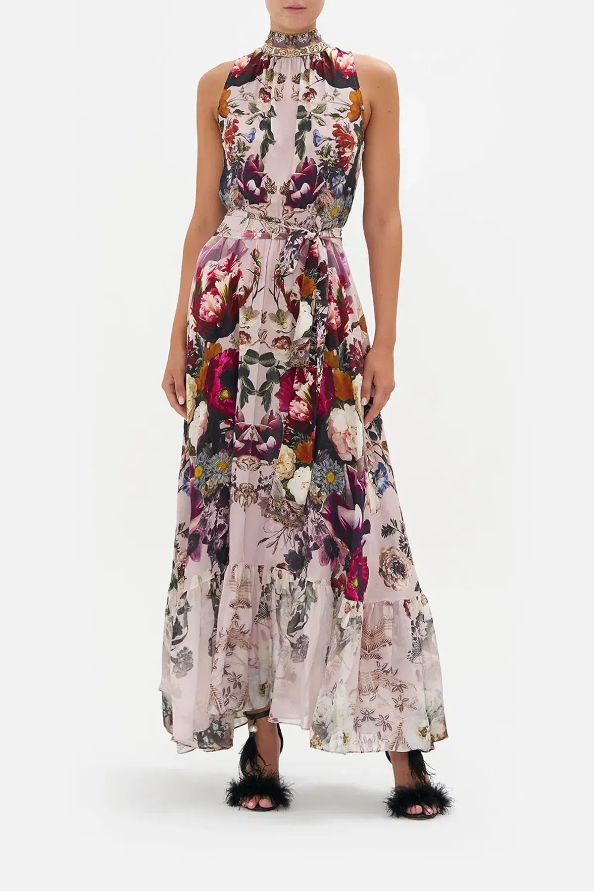 Camilla Necktie Dress with Elasticated Waist Gypsy Rose Floral Pink Size L/AU 14 - Image 1