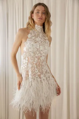 Aston Bridal Ivy Feather Backless Mini Dress for rent on The Volte - image 2