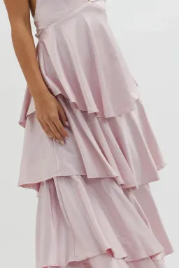 Selfie Leslie Auguste Tiered Frill Strappy Back Dress in Blush Size 8 for rent on The Volte - image 4