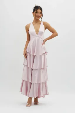 Selfie Leslie Auguste Tiered Frill Strappy Back Dress in Blush Size 8 for rent on The Volte - image 3