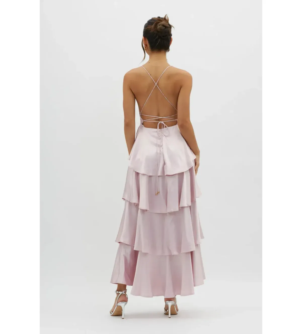 Selfie Leslie Auguste Tiered Frill Strappy Back  Dress in Blush Size AU 8 - Image 5
