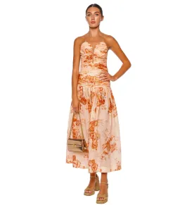 Zimmermann Cascadian Strapless Midi Dress Red Botanical Floral Size 1 / AU 10 for rent on The Volte - image 1