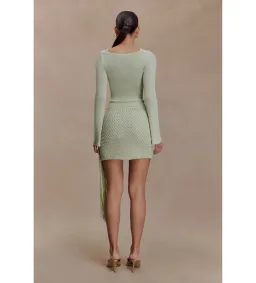 MESHKI Elowen Knit Cowl Long Sleeve Top and Terrymae Crochet Mini Skirt Set Pastel Green Size XS / AU 6  for rent on The Volte - image 5