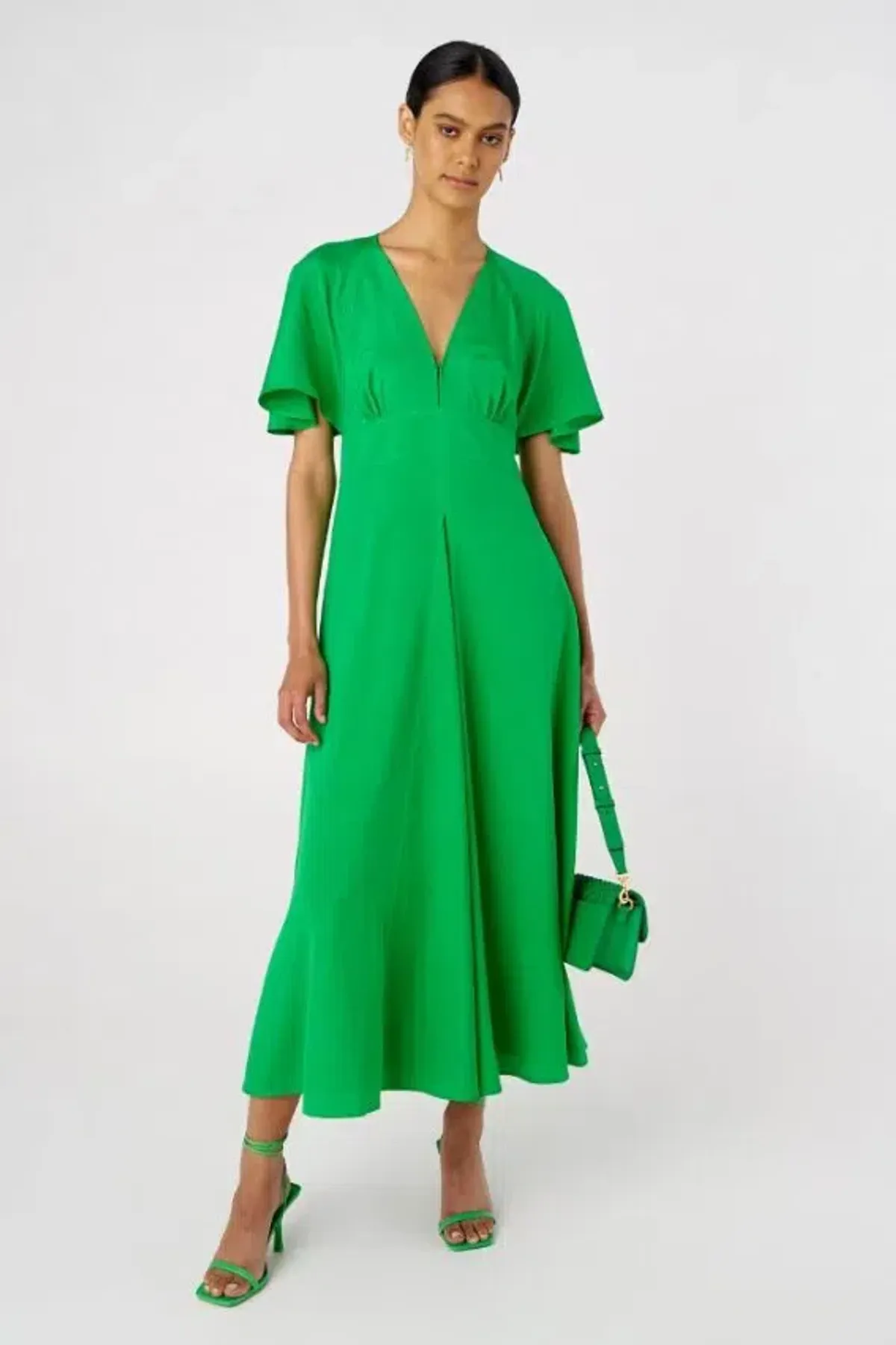 Oroton Cape Sleeve Midi Dress Green Size 10 - Image 2