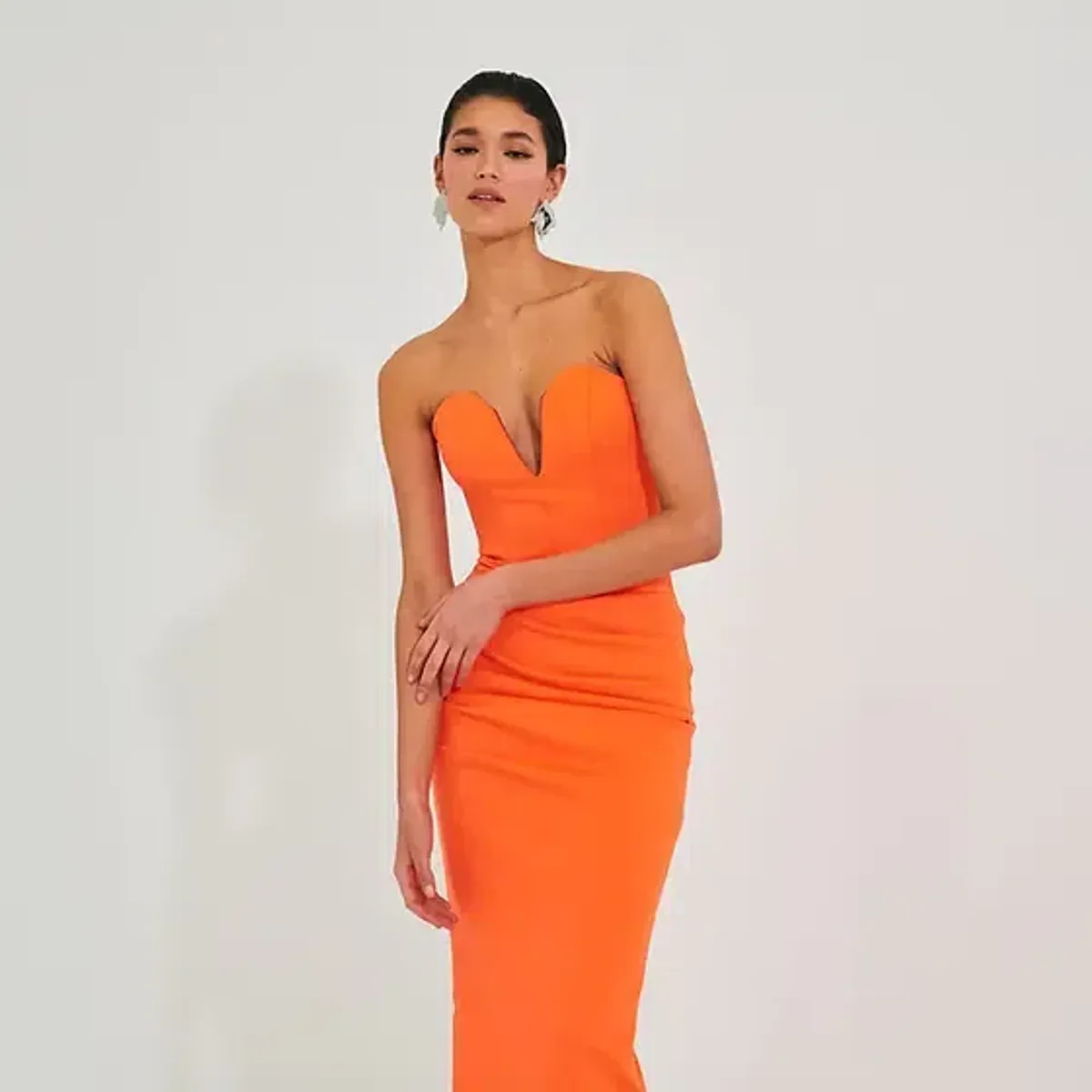 Meraki Strapless Midi Dress Orange Size 8 - Image 1
