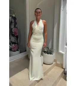 Odd Muse The Ultimate Muse Tie Neck Maxi Dress Butter Cream Size XS / AU 6  for rent on The Volte - image 3