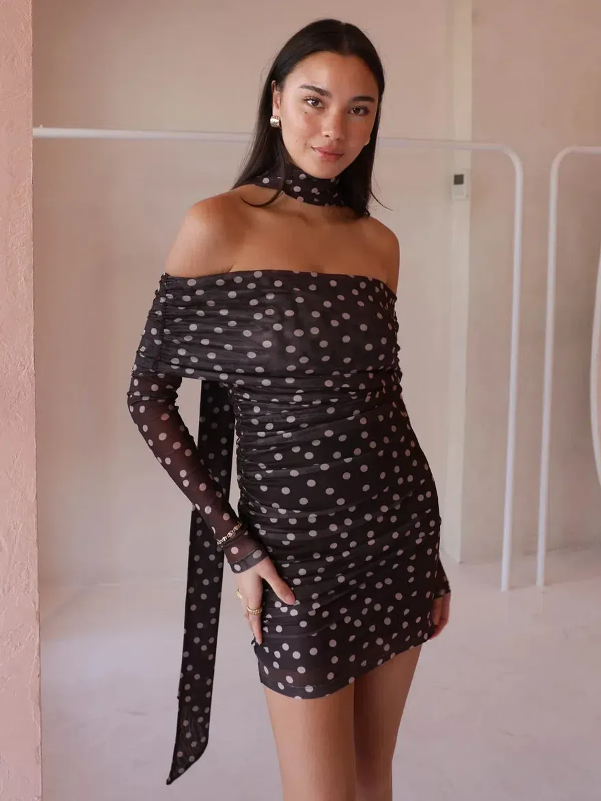 By Nicola By Nicola Boston Mini Dress Chocolate Polka Size 8 - Image 1