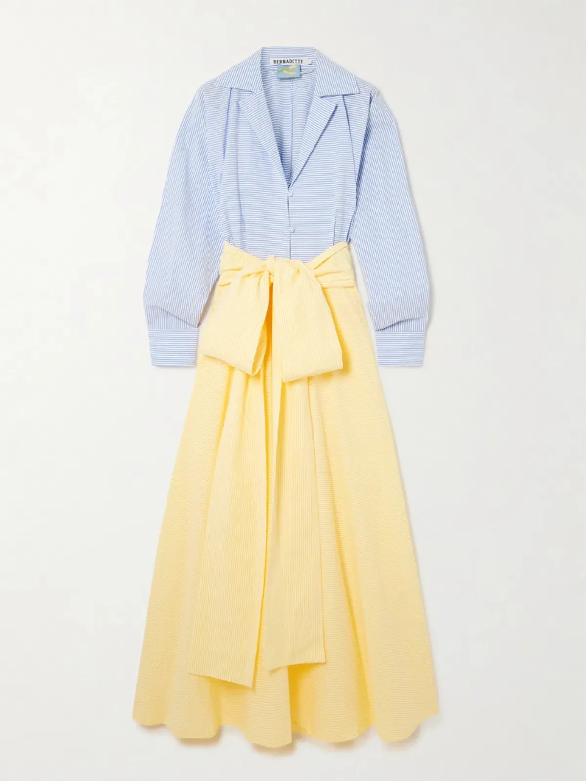 Bernadette Clarence Striped Seersucker Maxi Dress in Blue/White Striped and Yellow Size AU 12-14 - Image 3