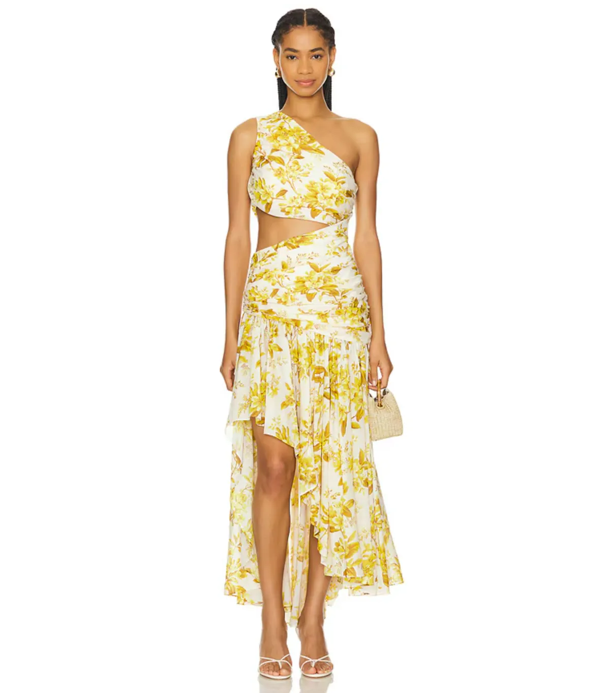 Zimmermann Golden Asymmetric Midi Dress in Yellow Toile Floral Size / 3 AU 14 - Image 1