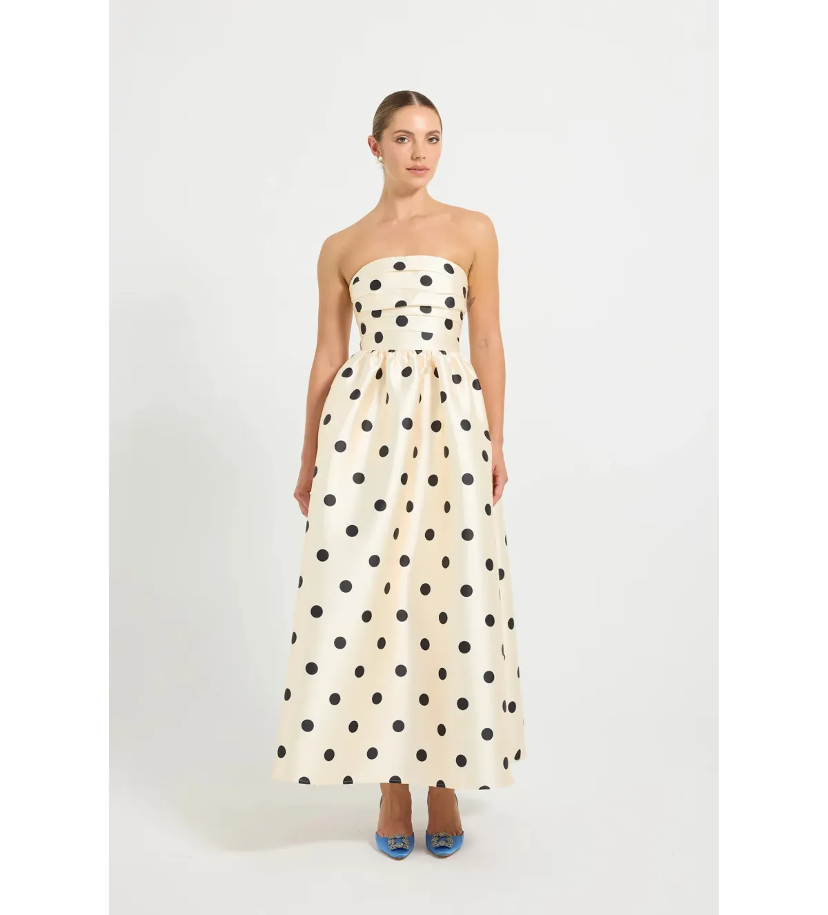 Pasduchas Dottie Strapless Midi Dress in Cream/ Black Size AU 10 - Image 1