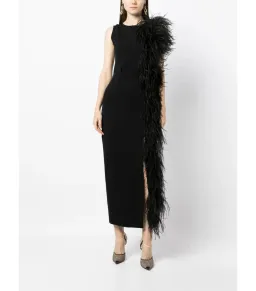 Rachel Gilbert Elcie Feather-Tri Midi Dress Black Size XS / AU 6 for rent on The Volte - image 1