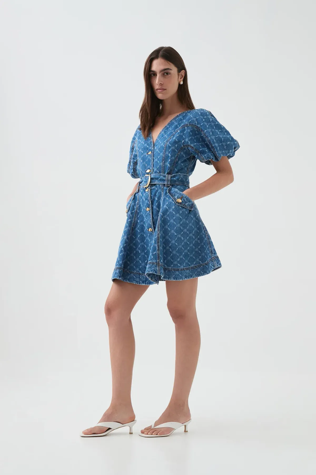 Aje Check Denim Mini Dress Diamond Logo Wash Size AU 14 - Image 2