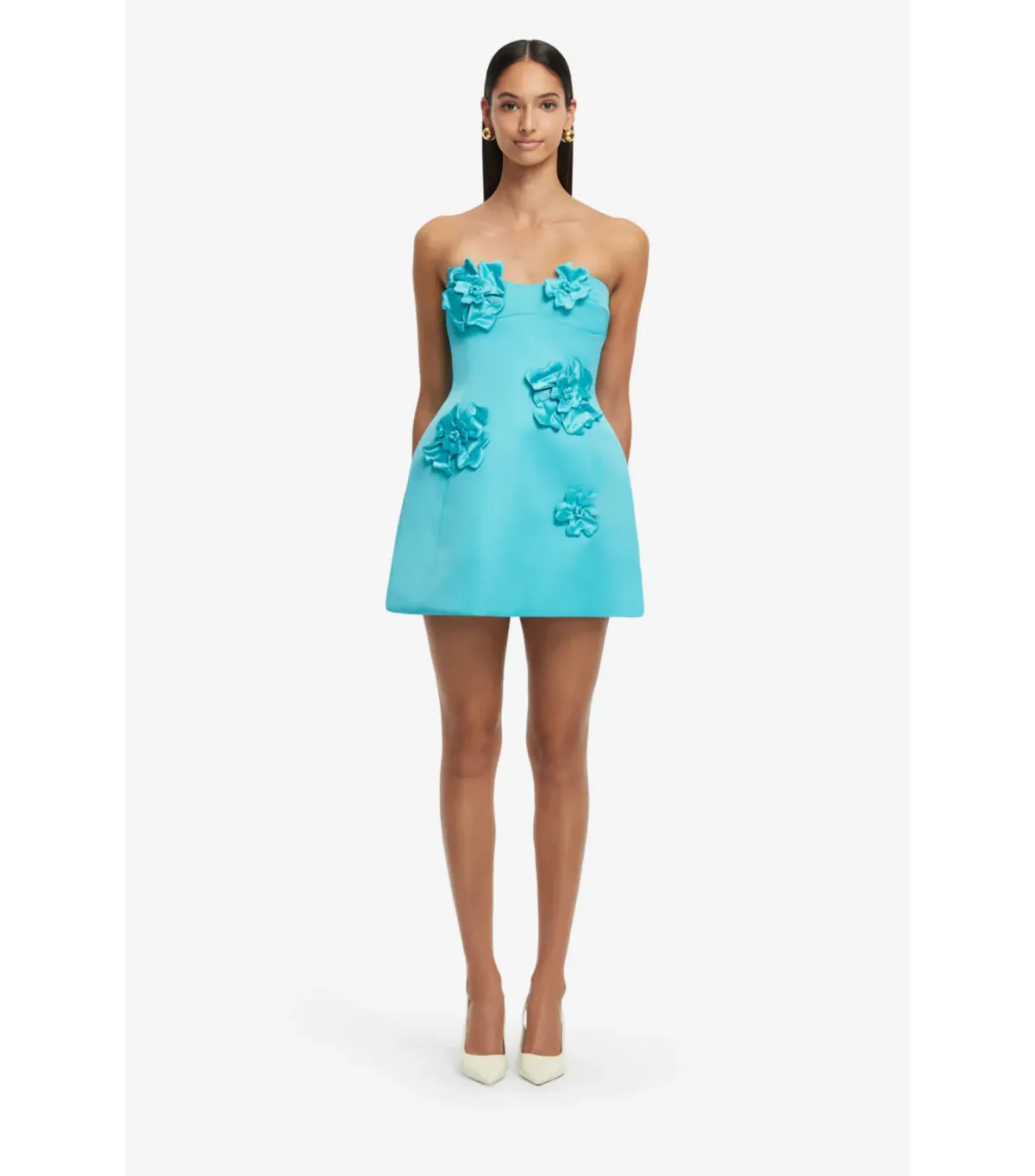 Leo Lin Rosario Petal Bustier Mini Dress Aqua Size AU 8 - Image 1