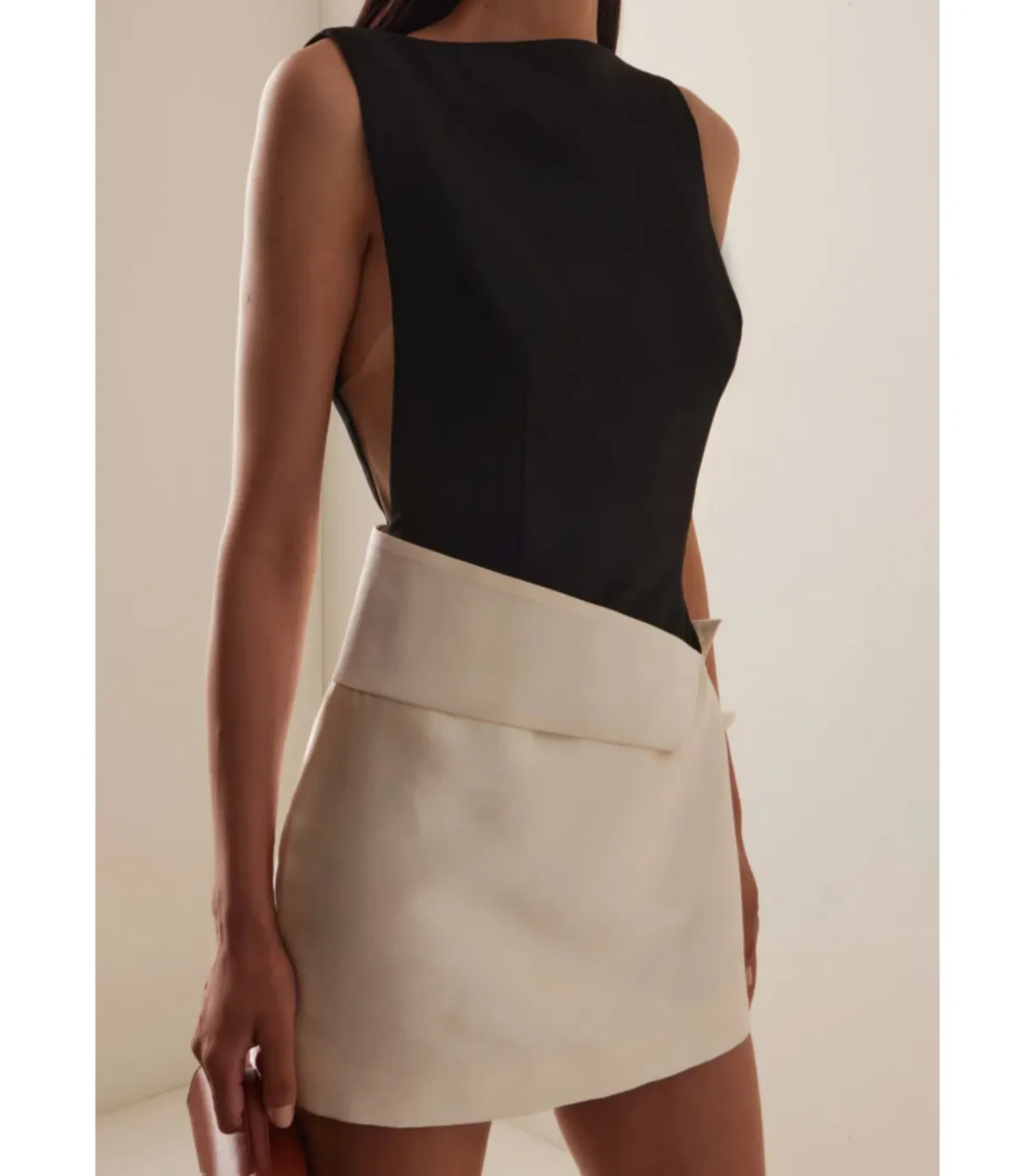 Rachel Gilbert Rikki Foldover Stretch-crepe Mini Dress Black/White Size AU 8  - Image 2