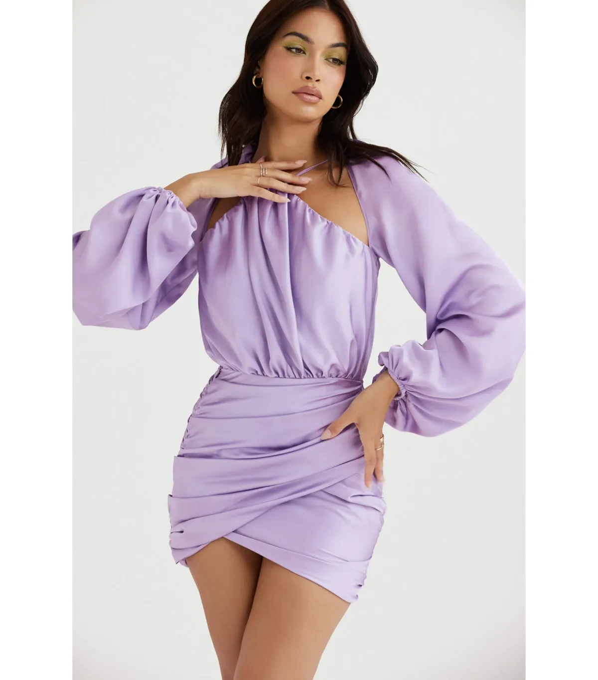 House of CB Kate Satin Wrap Front Mini Dress Orchid Size AU 10 - Image 2