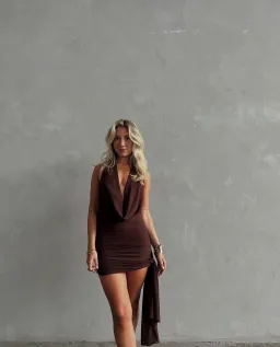 Natalie Rolt Anastasia Mini Dress in Espresso Size 1 / AU 8 for rent on The Volte - image 1