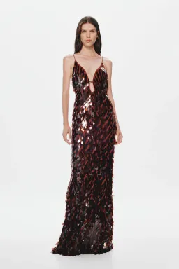 Misha Collection The Sapphire Sequin Maxi Dress in Fig Size 8/S for rent on The Volte - image 2
