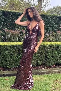 Misha Collection The Sapphire Sequin Maxi Dress in Fig Brown Size 10/M for rent on The Volte - image 13