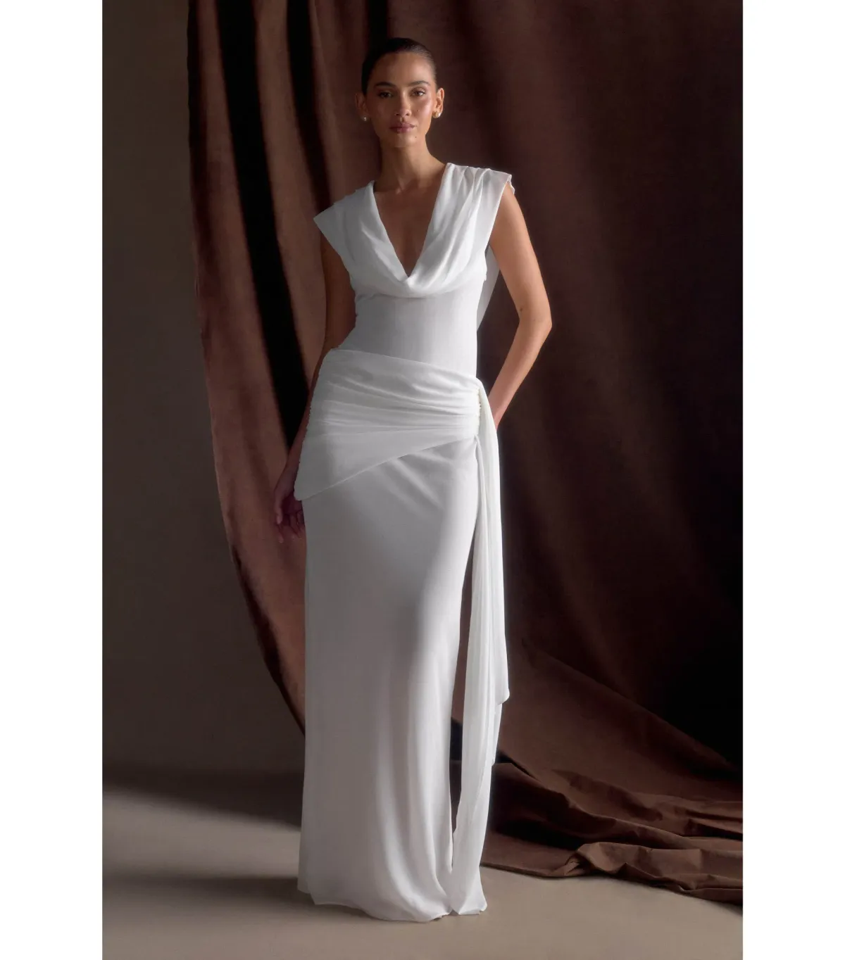 Meshki Giulia Chiffon Draped Maxi Dress White Size AU 10 - Image 1
