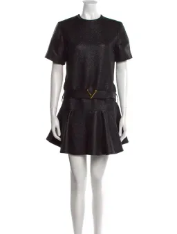 Louis Vuitton Black Wool Blend Belted Mini Dress Size 38 for rent on The Volte - image 1