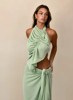 Koster Kulture Bobbies Halter Top XS / AU 6 and Maxi Skirt Size S / AU 8 Set in Pistachio  for rent on The Volte - image 3
