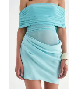 Benni Nico Off Shoulder Mini Dress in Aquamarine Size AU 6 for rent on The Volte - image 2