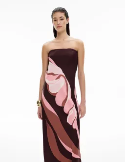 Witchery Strapless Maxi Dress Aubergine Print Size AU 10 for rent on The Volte - image 2