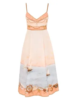 Zimmermann Scarborough Picnic Midi Dress in Peach Nautical Map Size 10  for rent on The Volte - image 1