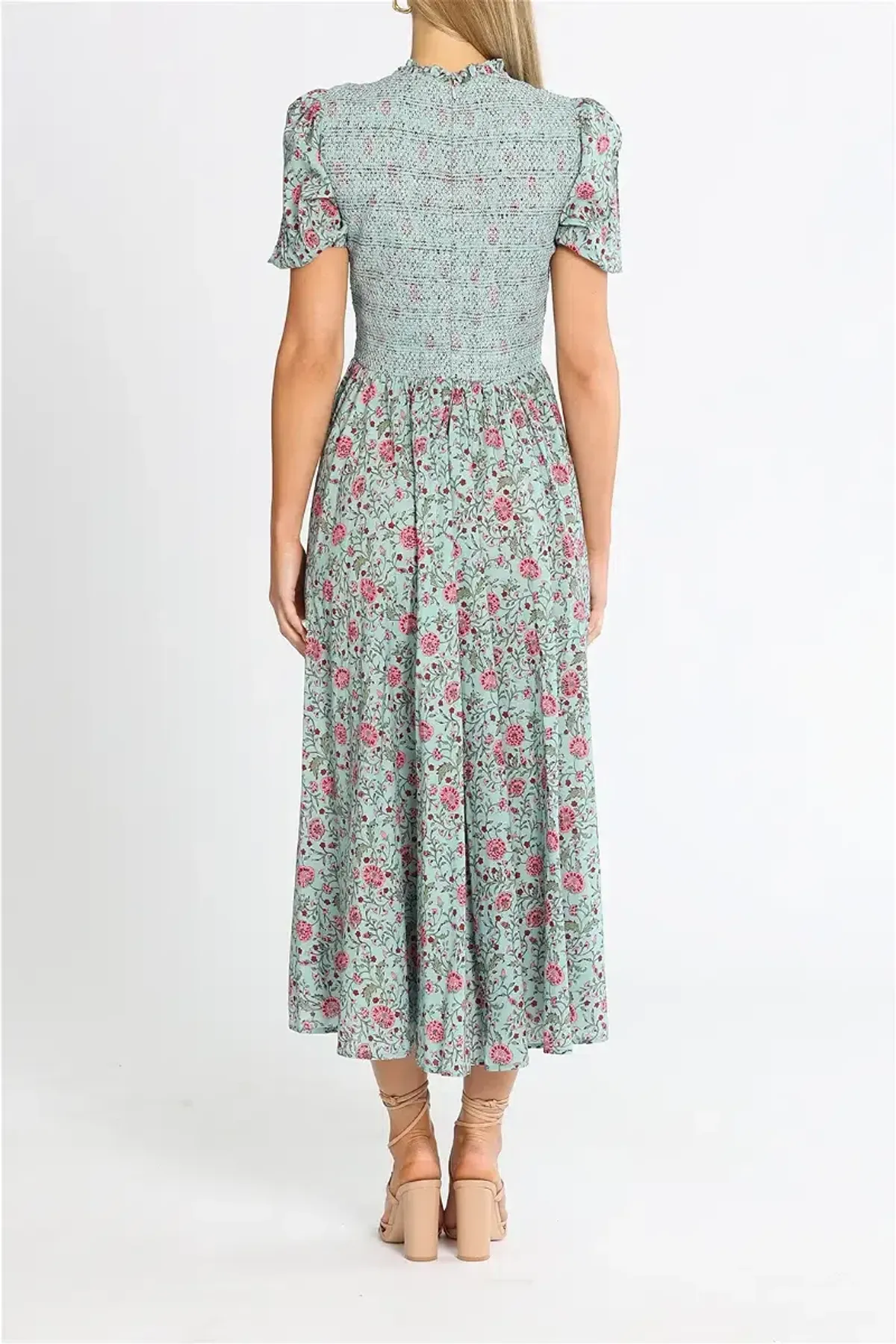 Alemais Frances Midi Dress Blue Pink Floral Size 8 - Image 3