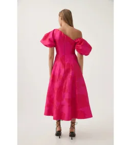 Aje Arista Tulip Sleeve Midi Dress in Florescent Rose Size AU16 for rent on The Volte - image 3