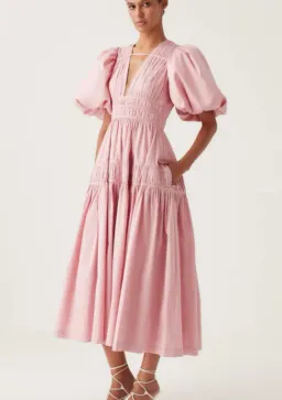 Aje Fallingwater Ruched Midi Dress Pastel Pink Size AU 10 for rent on The Volte - image 2