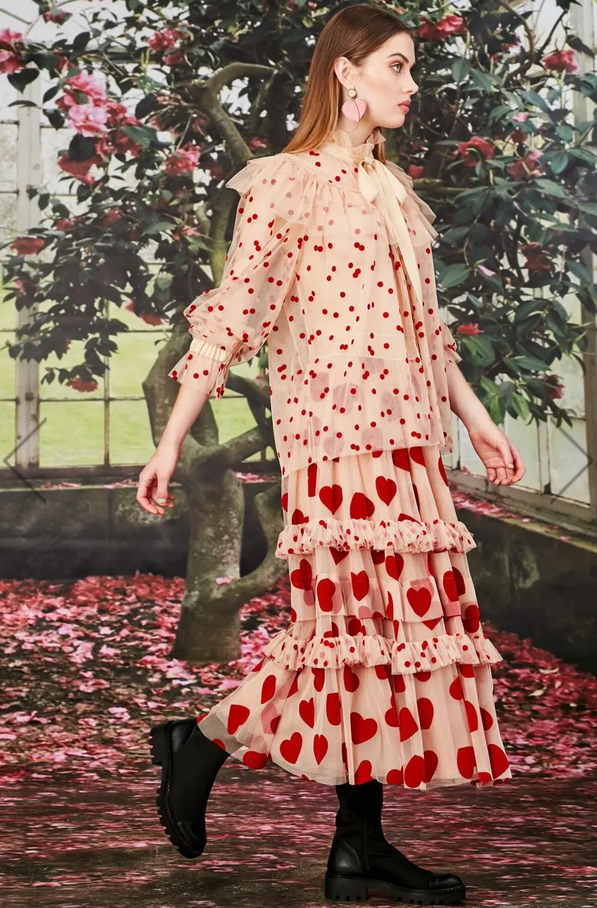 Trelise Cooper Nothing But Ruffle Skirt Midi Red Cream Size S/Au 10  - Image 7