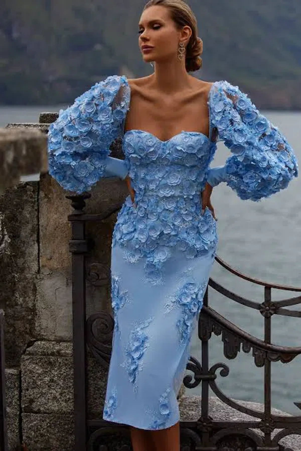 Alamour The Label Ginvra 3D Flower Dress Blue Size M /Au 10  - Image 2