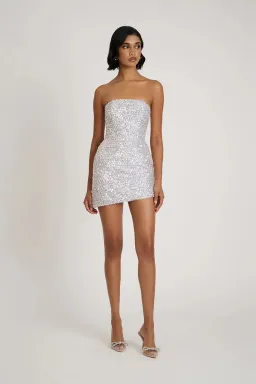 Eliya The Label Xia Sequin Mini Dress Silver Size AU 10 for rent on The Volte - image 1