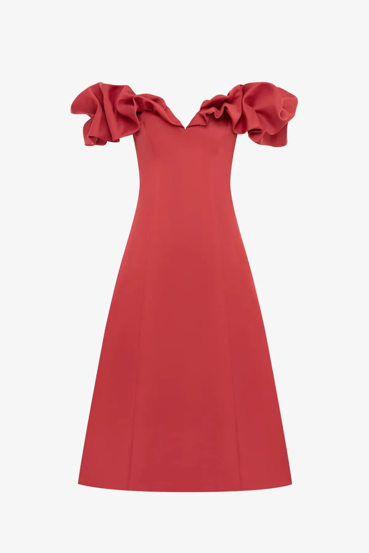 Leo Lin Annie Off Shoulder Frill Midi Dress Red Size 16 - Image 4