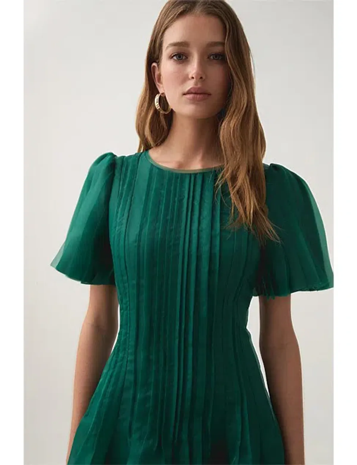 Aje Nova Pleated Midi Dress Emerald Green Size 16 - Image 2